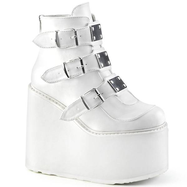 Demonia Women's Swing-105 Platform Boots - White Vegan Leather D8467-01US Clearance